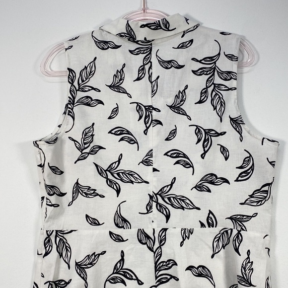 T Tahari Linen Blend Fit & Flare Sleeveless Dress Women's M Leaf Print White - Picture 7 of 13